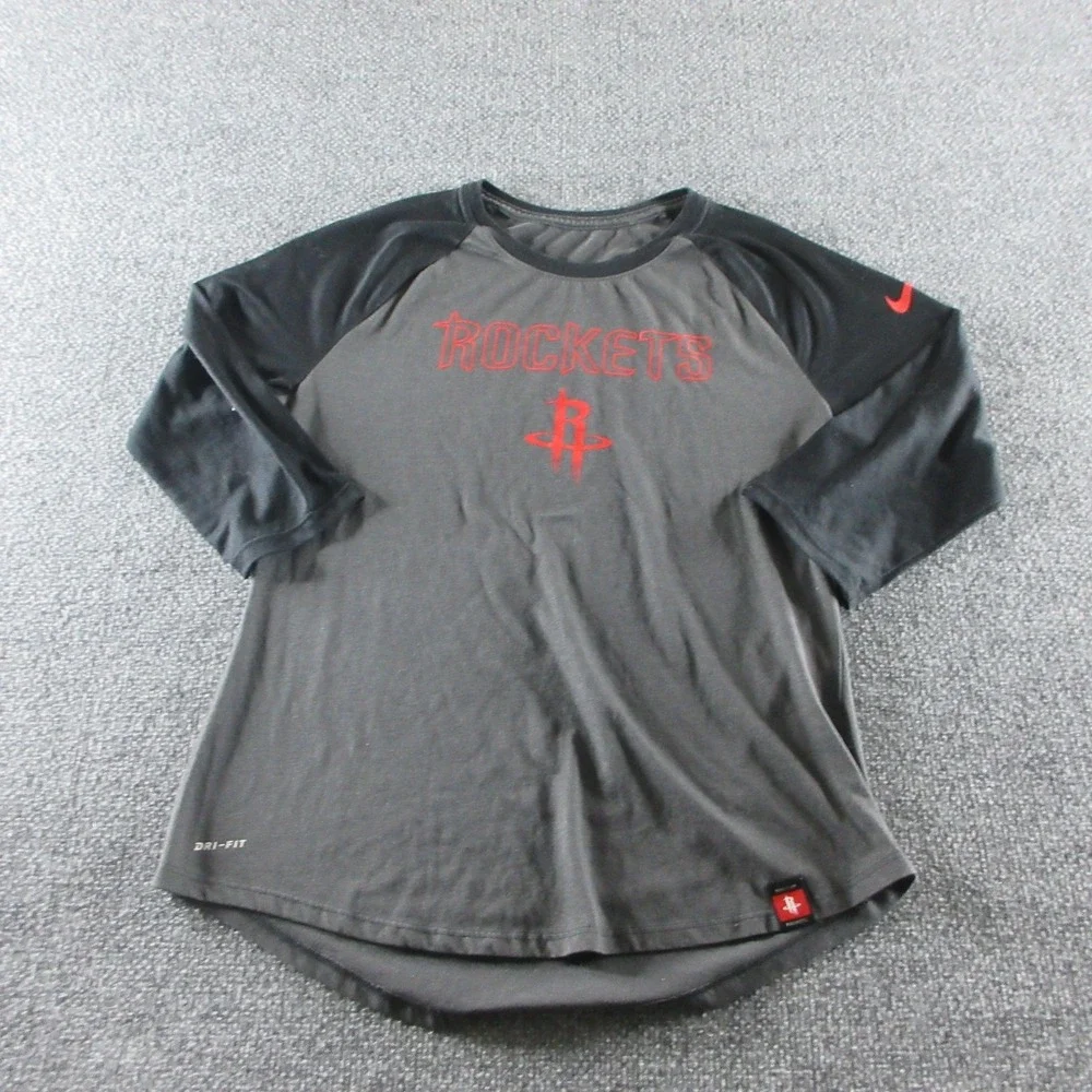 Houston Rockets Shirt Womens M Gray NBA‎ Basketball Nike Dri-FIT 3/4 Sleeve